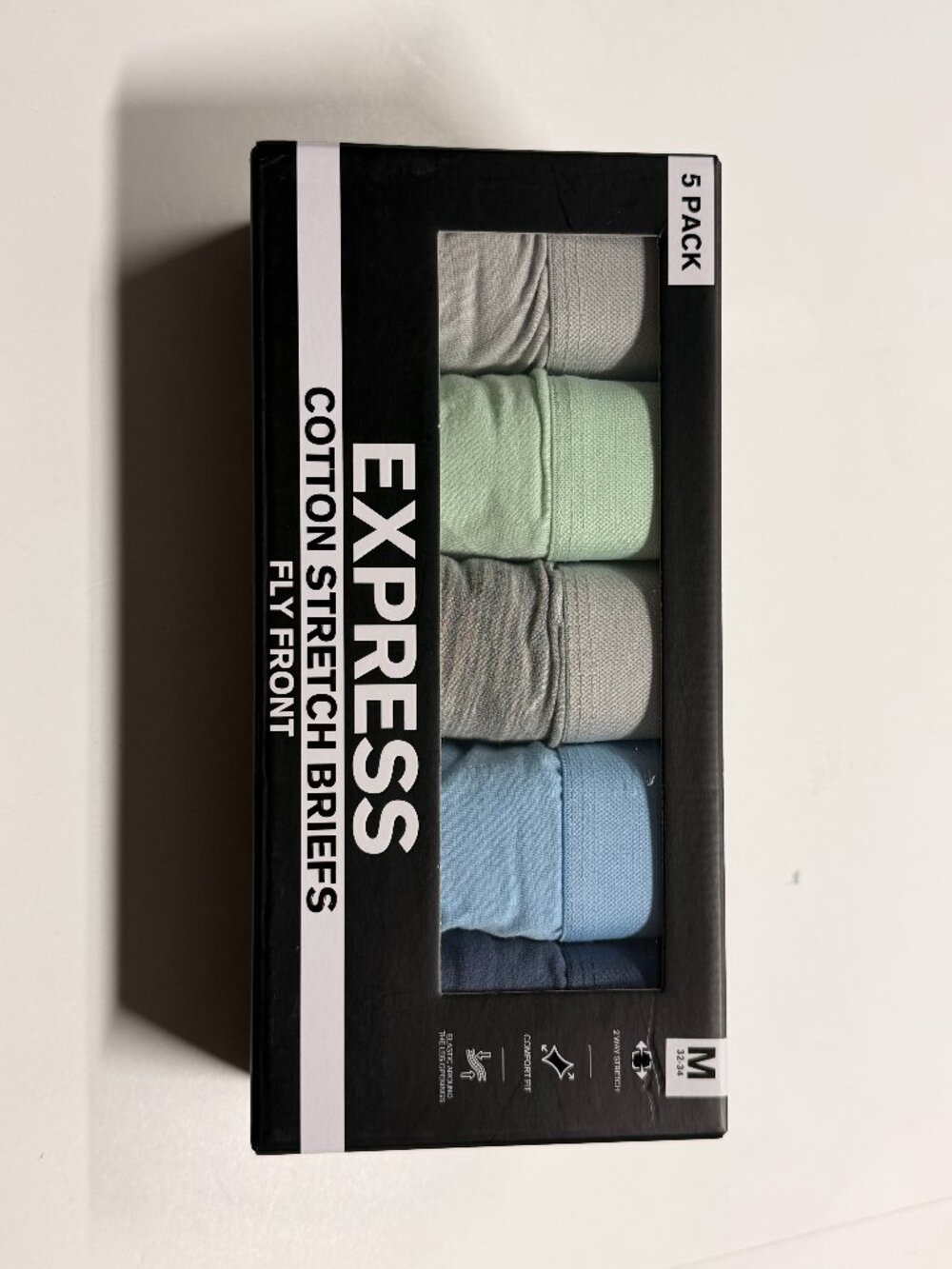 NWT Express Cotton Stretch Briefs - Medium - Multi Colors - 5 Pack